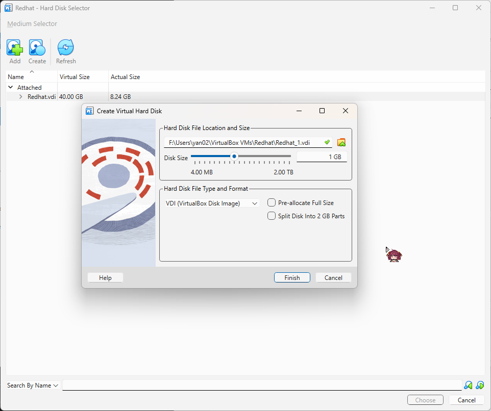 创建 VDI 格式的 1GB 磁盘